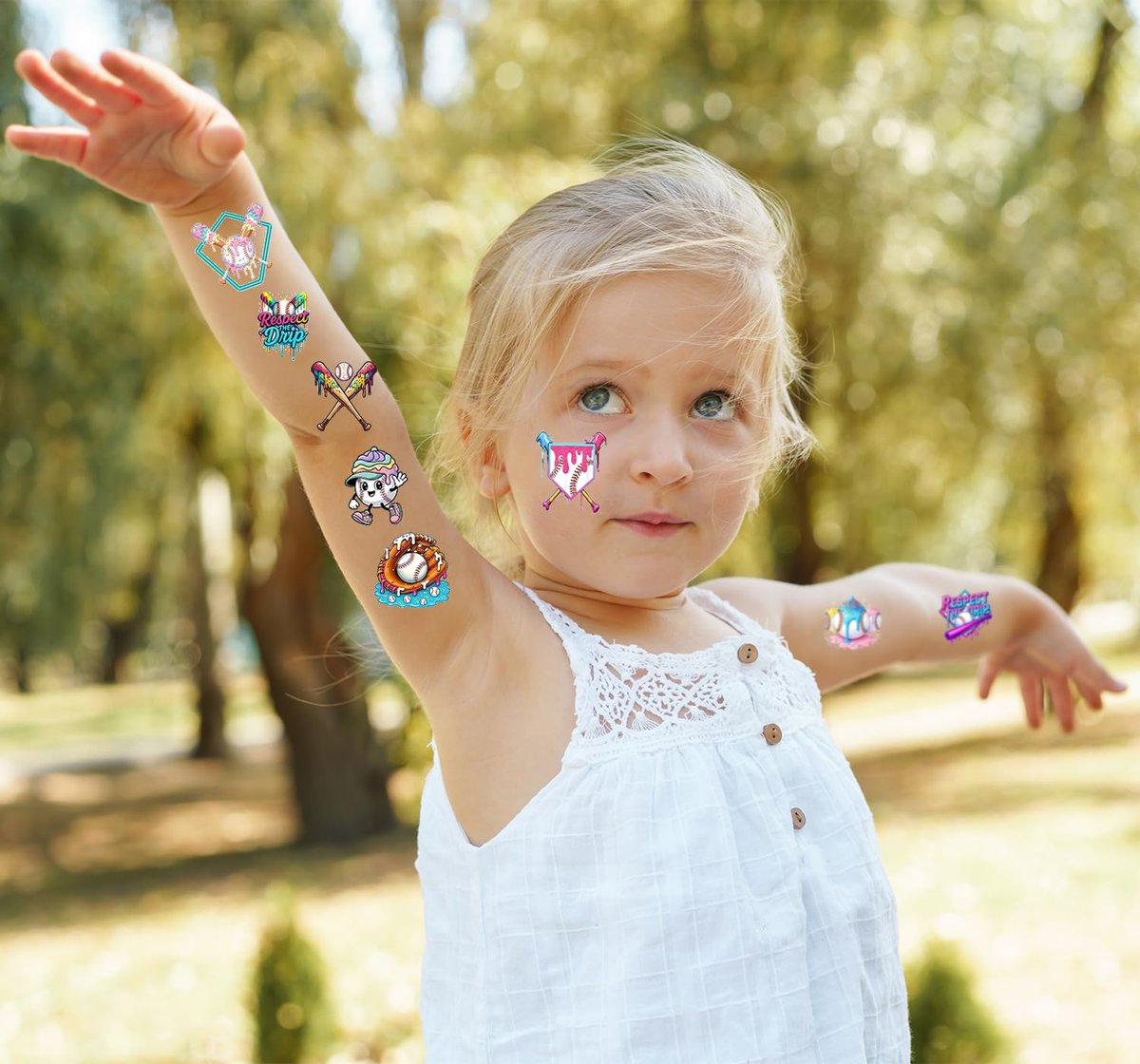 Colorful Baseball Ice Cream Drip Temporary Tattoos Stickers for Sport Team Birthday Party Favors - görsel 13