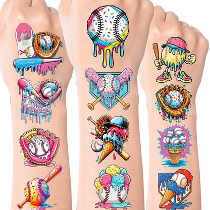 Colorful Baseball Ice Cream Drip Temporary Tattoos Stickers for Sport Team Birthday Party Favors