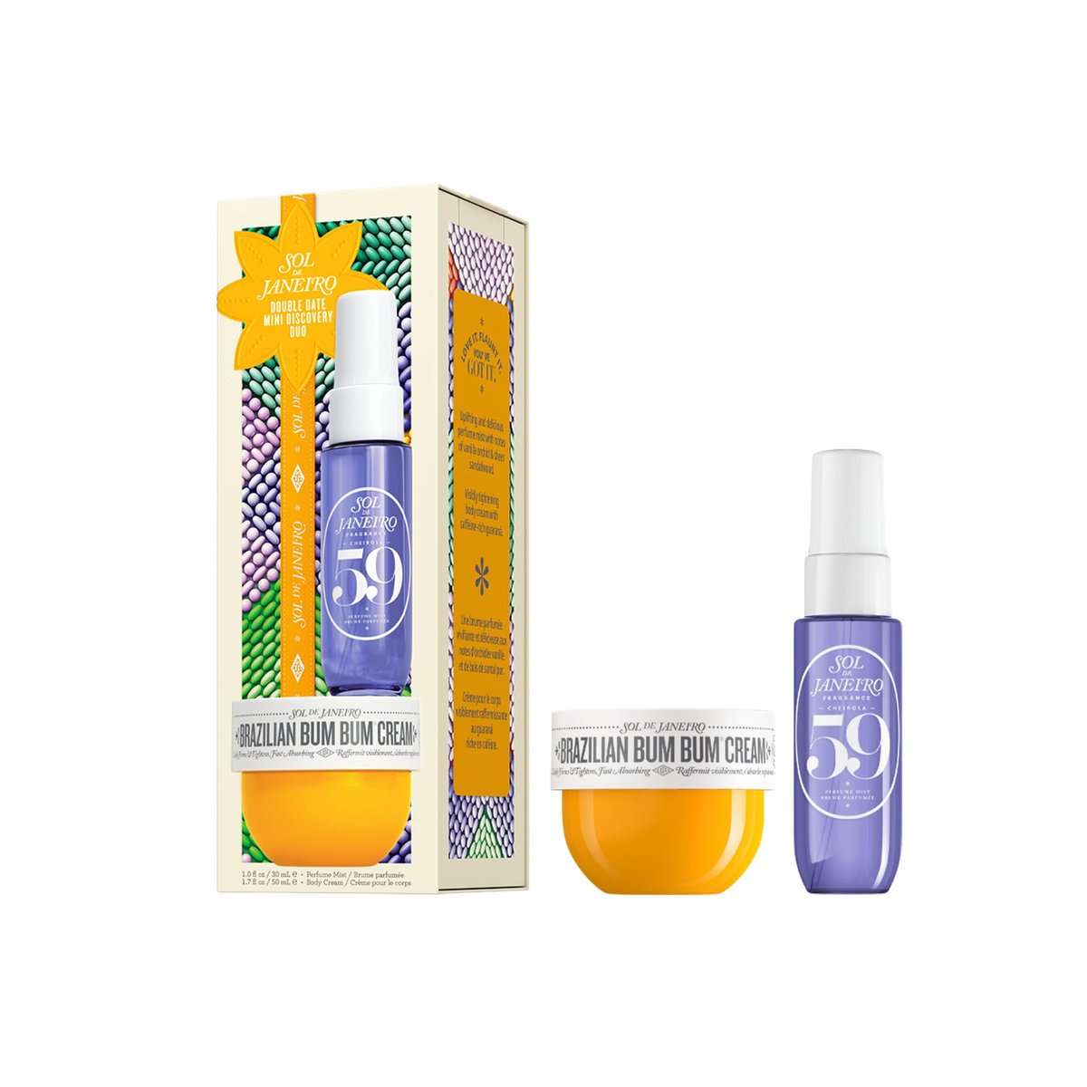 Sol de Janeiro Double Date Beauty Gift Set | Travel Size Brazilian Bum Bum Cream & Cheirosa 59 Perfume Mist | Limited Edition Mini Set Avelisse