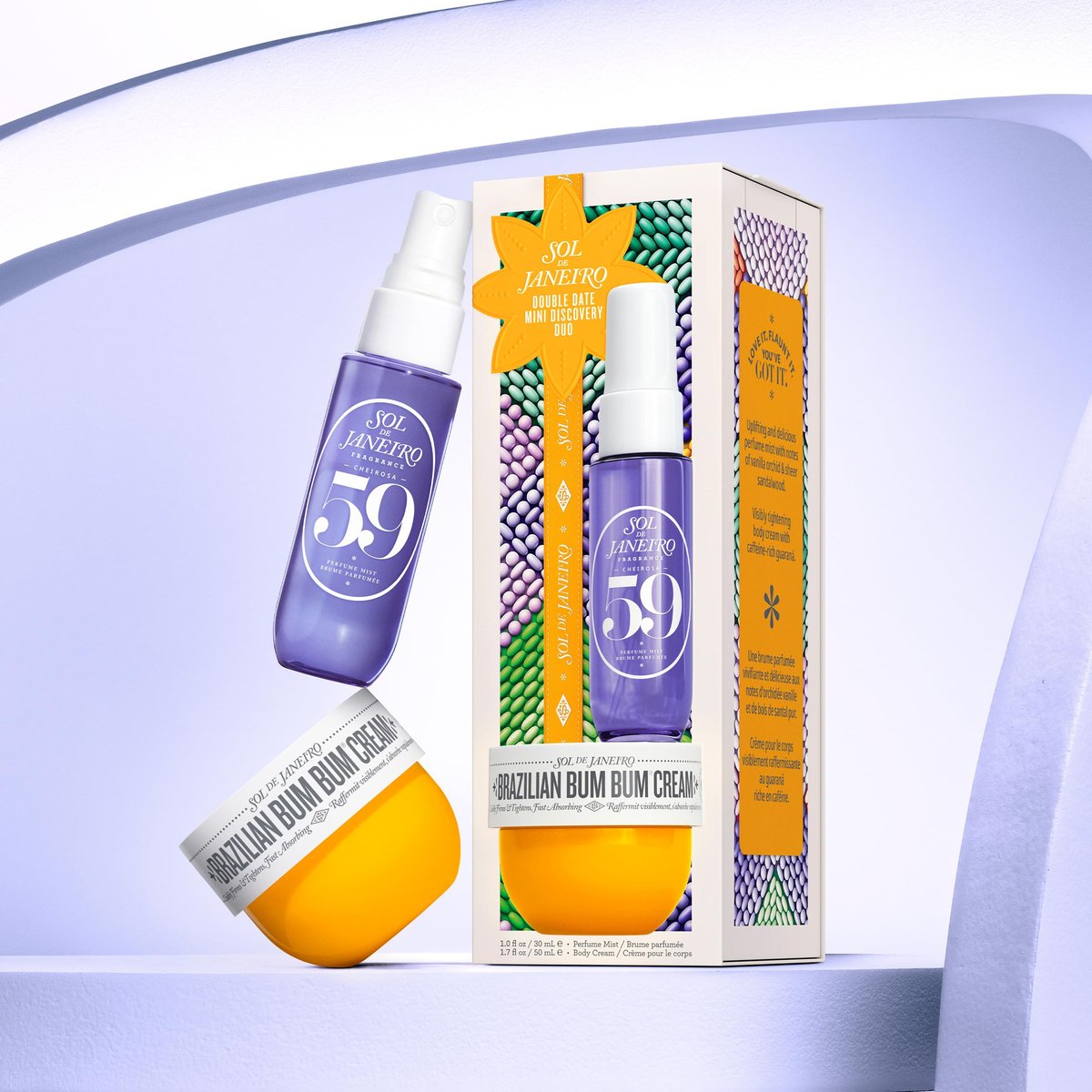Sol de Janeiro Double Date Beauty Gift Set | Travel Size Brazilian Bum Bum Cream & Cheirosa 59 Perfume Mist | Limited Edition Mini Set Avelisse