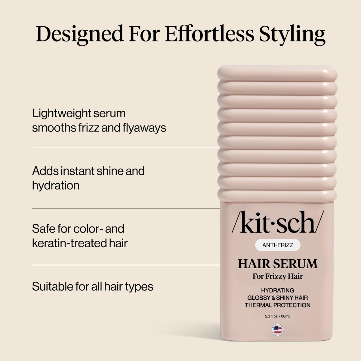 Kitsch Frizz Control Hair Serum - Lightweight Anti Frizz Serum for Curly Hair with Heat Protection, Adds Glossy Shine, Smooths Flyaways, Safe for Color Treated Hair - 2.3 fl oz - görsel 11