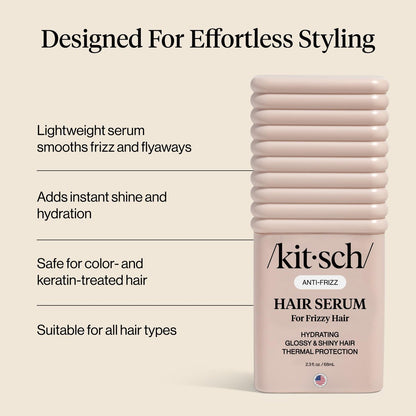 Kitsch Frizz Control Hair Serum - Lightweight Anti Frizz Serum for Curly Hair with Heat Protection, Adds Glossy Shine, Smooths Flyaways, Safe for Color Treated Hair - 2.3 fl oz