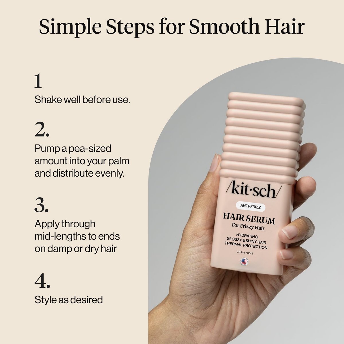 Kitsch Frizz Control Hair Serum - Lightweight Anti Frizz Serum for Curly Hair with Heat Protection, Adds Glossy Shine, Smooths Flyaways, Safe for Color Treated Hair - 2.3 fl oz - görsel 13