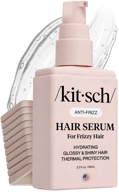 Kitsch Frizz Control Hair Serum - Lightweight Anti Frizz Serum for Curly Hair with Heat Protection, Adds Glossy Shine, Smooths Flyaways, Safe for Color Treated Hair - 2.3 fl oz