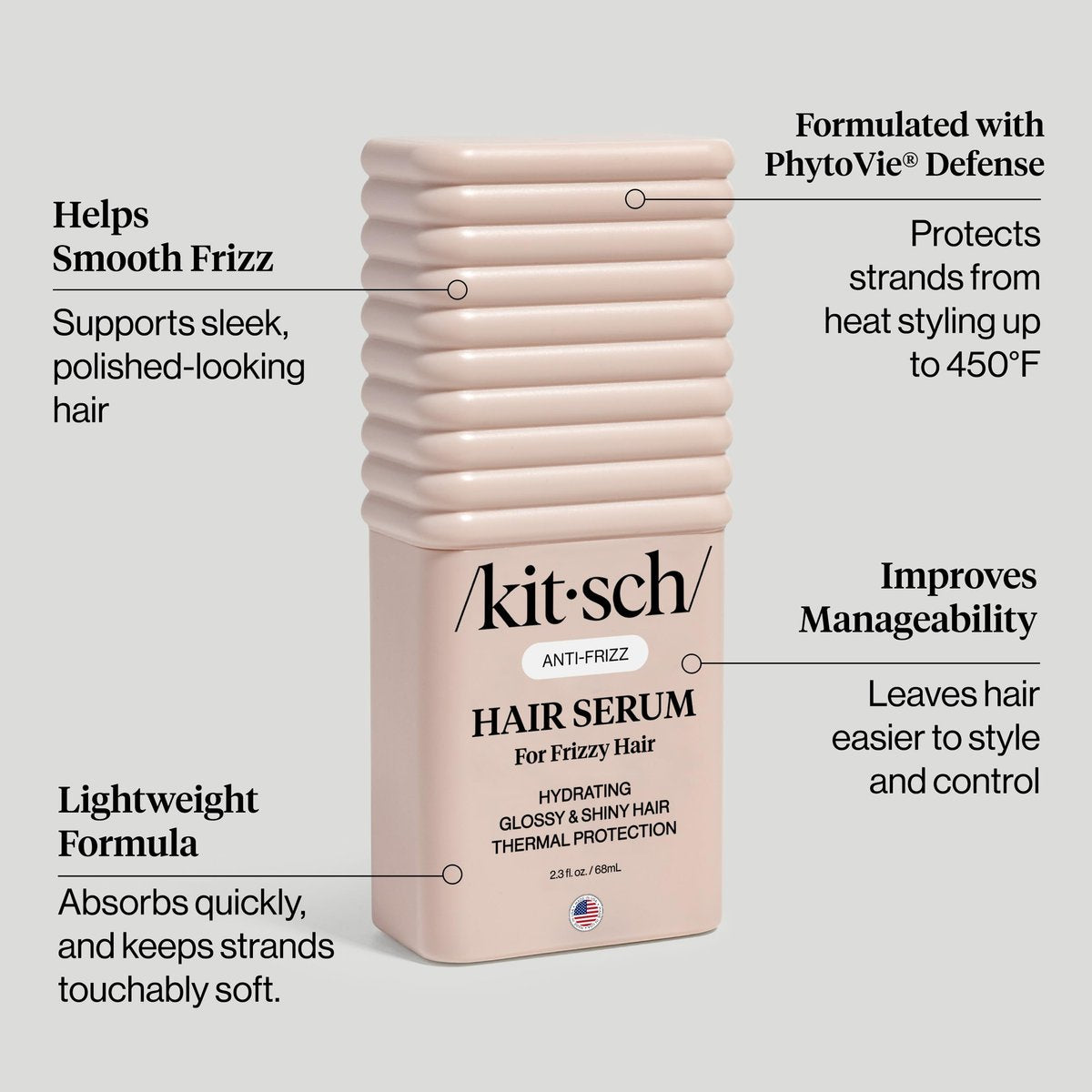 Kitsch Frizz Control Hair Serum - Lightweight Anti Frizz Serum for Curly Hair with Heat Protection, Adds Glossy Shine, Smooths Flyaways, Safe for Color Treated Hair - 2.3 fl oz - görsel 9