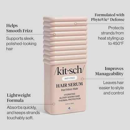 Kitsch Frizz Control Hair Serum - Lightweight Anti Frizz Serum for Curly Hair with Heat Protection, Adds Glossy Shine, Smooths Flyaways, Safe for Color Treated Hair - 2.3 fl oz