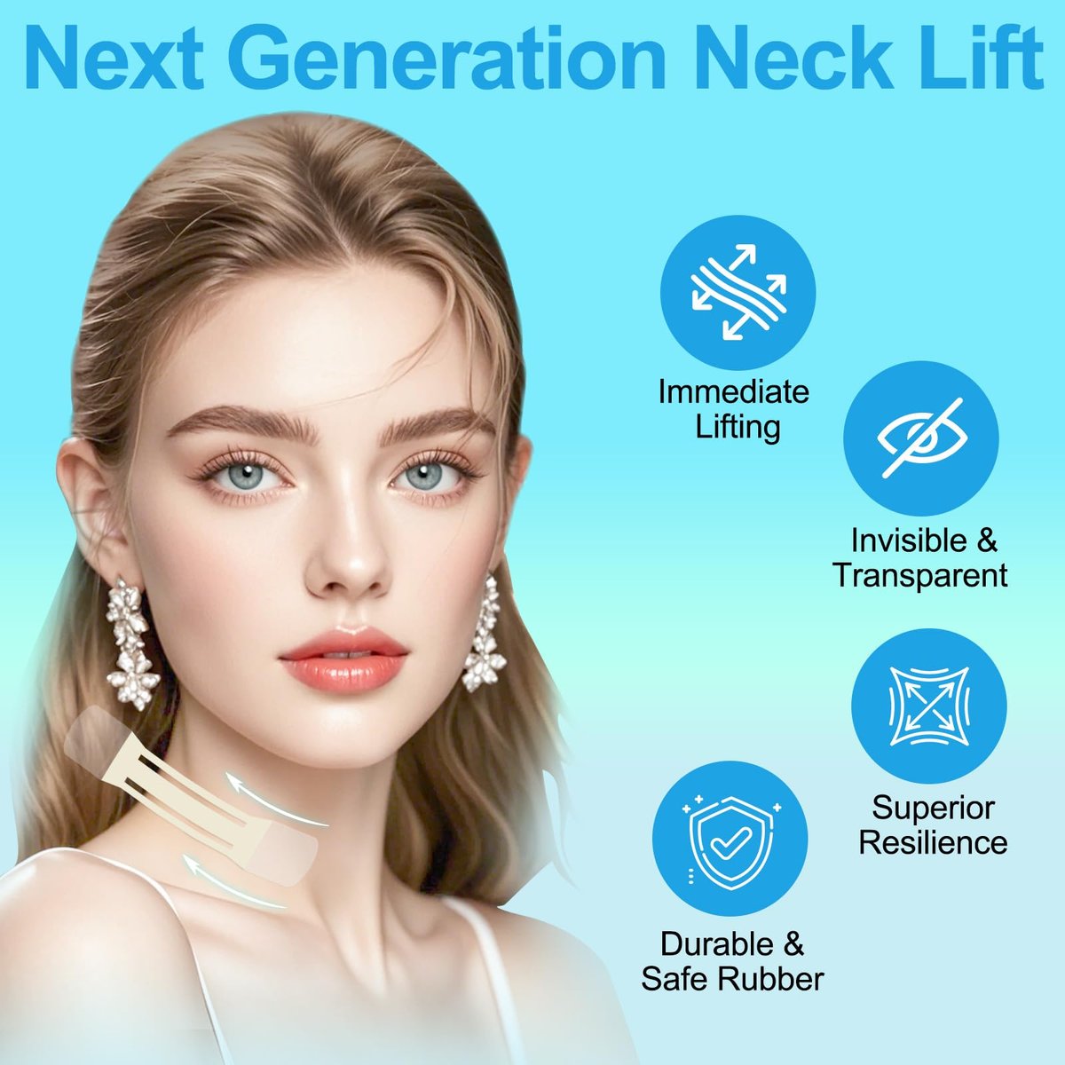 Netlkjonk Invisible Neck Tape for Sagging Skin – 60 PCS + 4 Strips Clear Lifting Tape, Turkey Neck Tightening Patches for Double Chin, Jowls & Wrinkles, Instant Face & Neck Lift for Makeup Avelisse