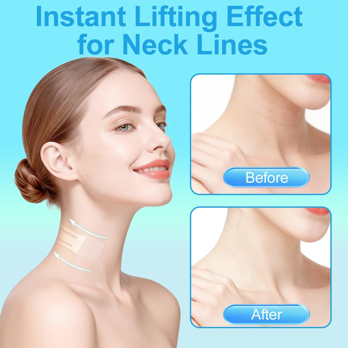 Netlkjonk Invisible Neck Tape for Sagging Skin – 60 PCS + 4 Strips Clear Lifting Tape, Turkey Neck Tightening Patches for Double Chin, Jowls & Wrinkles, Instant Face & Neck Lift for Makeup Avelisse