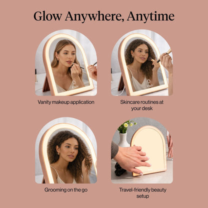 Kitsch Arch Desk Vanity Mirror with Lights - LED Makeup Mirror, Touch Sensor Dimmable, Rechargeable, Terracotta Avelisse
