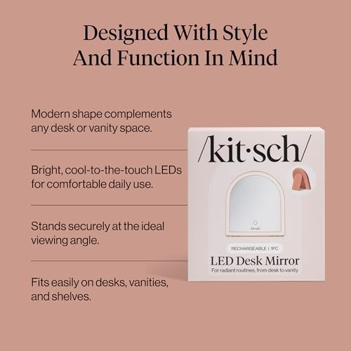 Kitsch Arch Desk Vanity Mirror with Lights - LED Makeup Mirror, Touch Sensor Dimmable, Rechargeable, Terracotta Avelisse