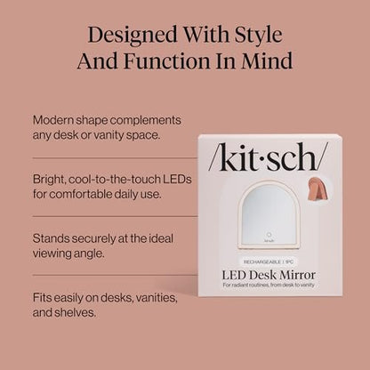Kitsch Arch Desk Vanity Mirror with Lights - LED Makeup Mirror, Touch Sensor Dimmable, Rechargeable, Terracotta Avelisse