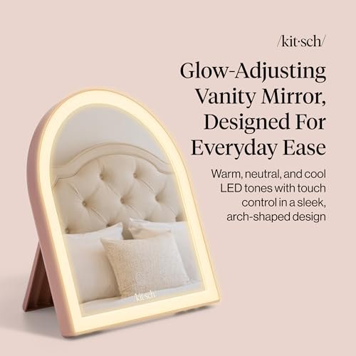 Kitsch Arch Desk Vanity Mirror with Lights - LED Makeup Mirror, Touch Sensor Dimmable, Rechargeable, Terracotta Avelisse