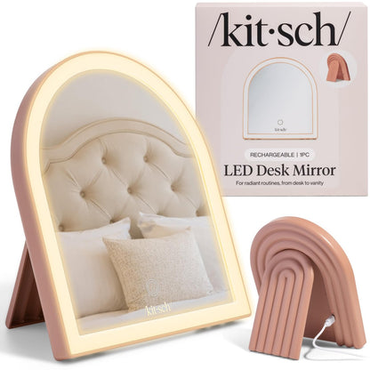 Kitsch Arch Desk Vanity Mirror with Lights - LED Makeup Mirror, Touch Sensor Dimmable, Rechargeable, Terracotta Avelisse