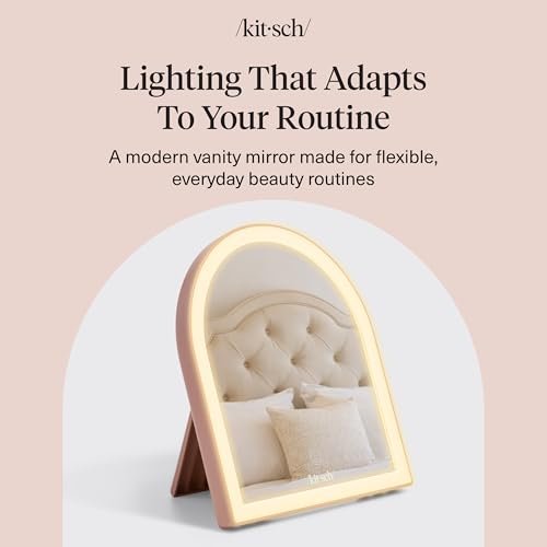Kitsch Arch Desk Vanity Mirror with Lights - LED Makeup Mirror, Touch Sensor Dimmable, Rechargeable, Terracotta Avelisse