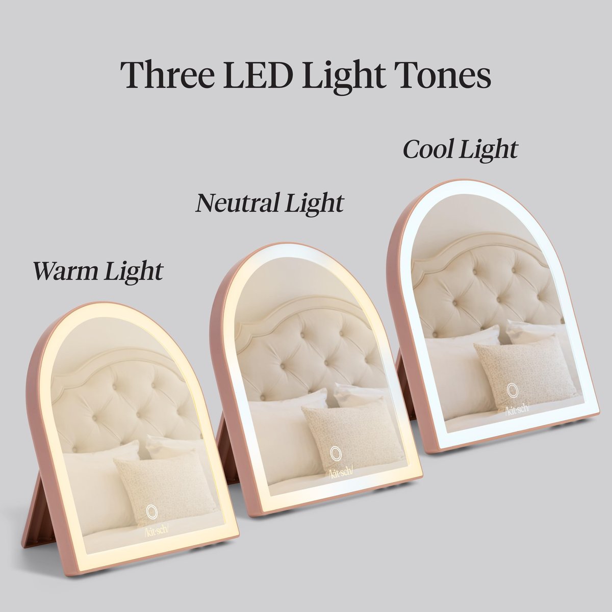 Kitsch Arch Desk Vanity Mirror with Lights - LED Makeup Mirror, Touch Sensor Dimmable, Rechargeable, Terracotta Avelisse