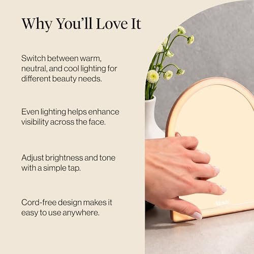 Kitsch Arch Desk Vanity Mirror with Lights - LED Makeup Mirror, Touch Sensor Dimmable, Rechargeable, Terracotta Avelisse