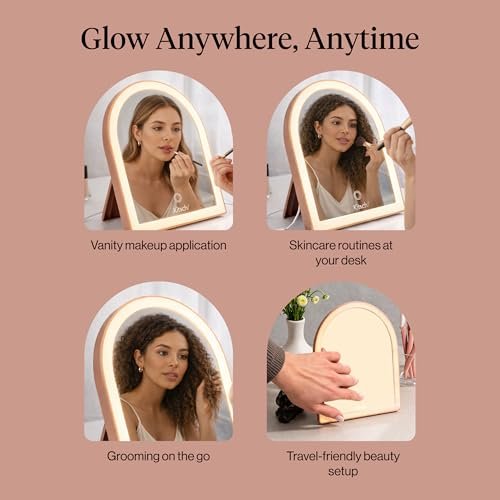 Kitsch Arch Desk Vanity Mirror with Lights - LED Makeup Mirror, Touch Sensor Dimmable, Rechargeable, Terracotta Avelisse