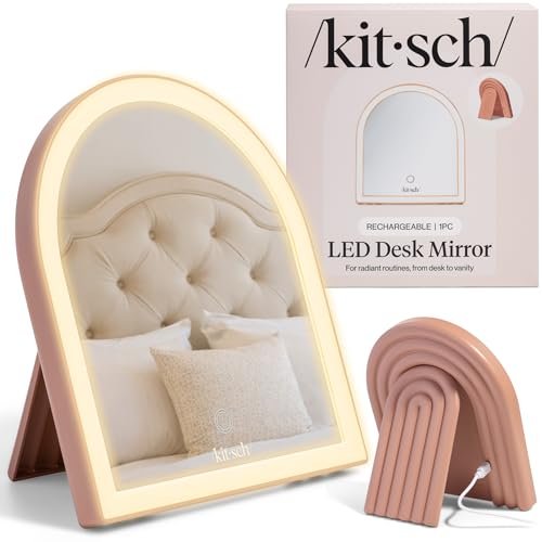 Kitsch Arch Desk Vanity Mirror with Lights - LED Makeup Mirror, Touch Sensor Dimmable, Rechargeable, Terracotta Avelisse