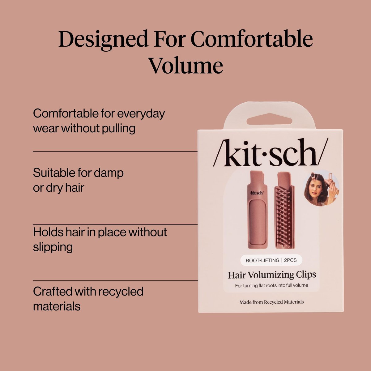 Kitsch Volumizing Hair Clips for Styling - 2-Pack Terracotta Hair Rollers for Volume & Frizz-Free Curls - görsel 7