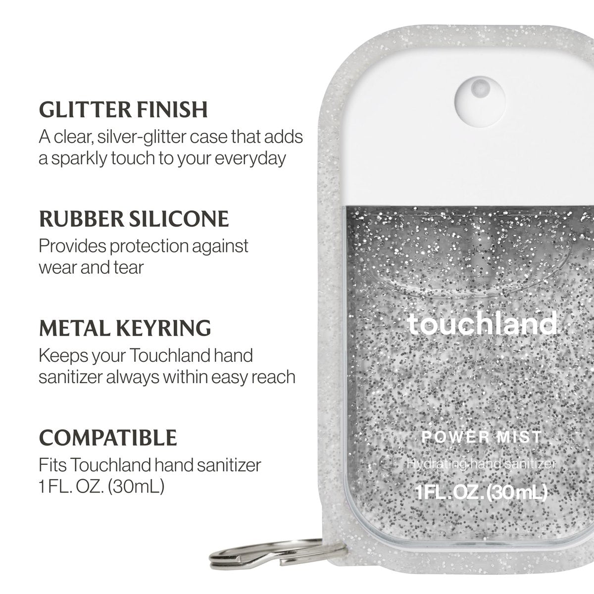 Touchland Protective Silicone Case with Keyring – Frosted Sparkle – Compatible with 1 FL OZ Hand Sanitizer - görsel 9