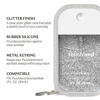 Touchland Protective Silicone Case with Keyring – Frosted Sparkle – Compatible with 1 FL OZ Hand Sanitizer