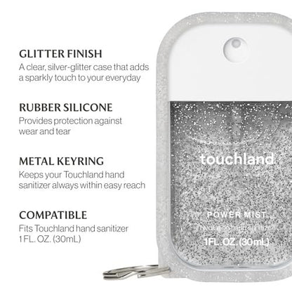 Touchland Protective Silicone Case with Keyring – Frosted Sparkle – Compatible with 1 FL OZ Hand Sanitizer