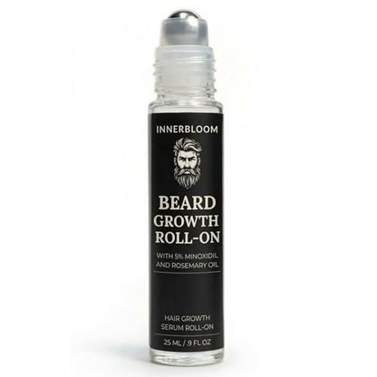 Innerbloom Minoxidil 5% Beard Growth Roll-On with Rosemary Oil – Ultra Portable Beard Roller for Men Avelisse