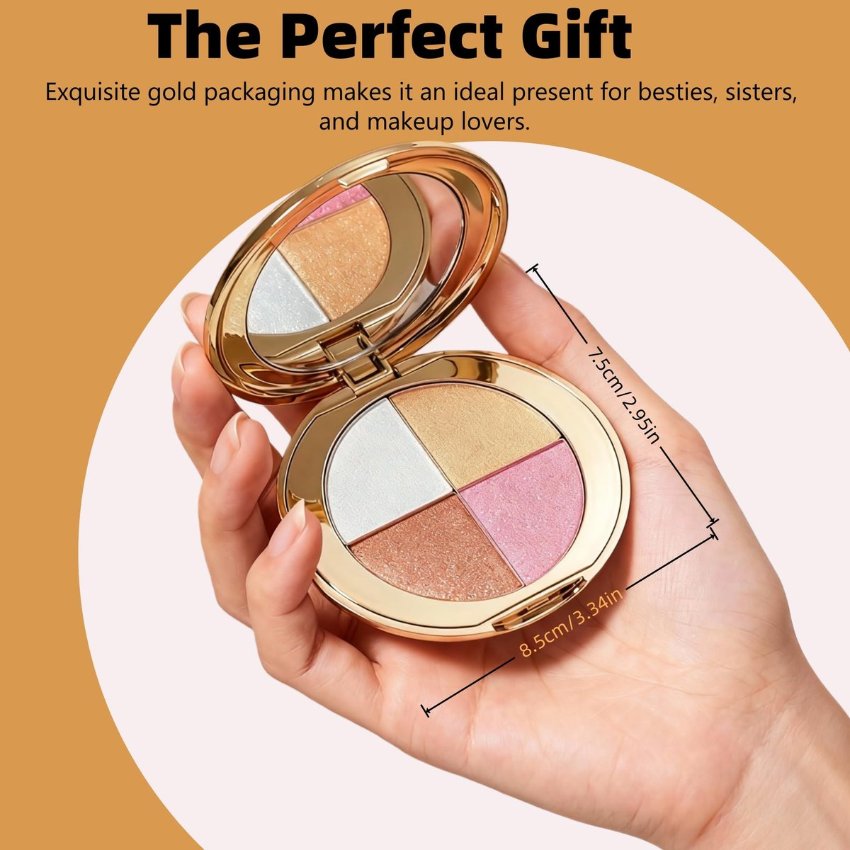 viviyoo 4-Color Highlighter & Blush Palette - Shimmer Eyeshadow Makeup Kit, 2-in-1 Face Illuminator Powder with Mirror, Long-Lasting Diamond Glow, Portable Travel Size for Natural Radiance (Gold) - görsel 5