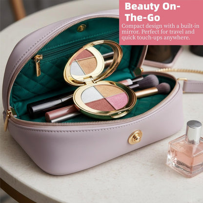 viviyoo 4-Color Highlighter & Blush Palette - Shimmer Eyeshadow Makeup Kit, 2-in-1 Face Illuminator Powder with Mirror, Long-Lasting Diamond Glow, Portable Travel Size for Natural Radiance (Gold)