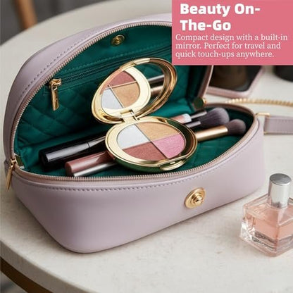 viviyoo 4-Color Highlighter & Blush Palette - Shimmer Eyeshadow Makeup Kit, 2-in-1 Face Illuminator Powder with Mirror, Long-Lasting Diamond Glow, Portable Travel Size for Natural Radiance (Gold)