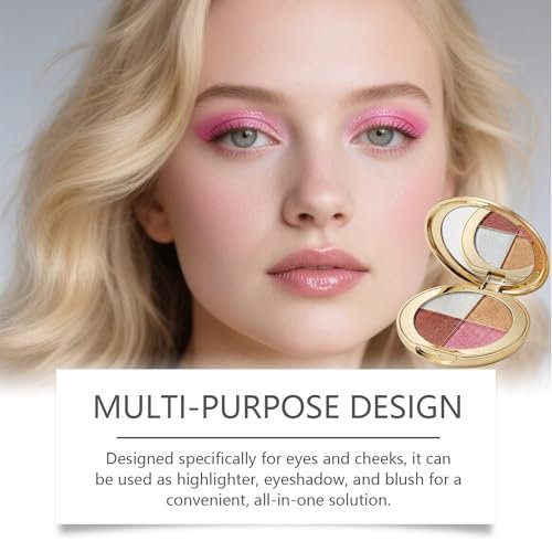 viviyoo 4-Color Highlighter & Blush Palette - Shimmer Eyeshadow Makeup Kit, 2-in-1 Face Illuminator Powder with Mirror, Long-Lasting Diamond Glow, Portable Travel Size for Natural Radiance (Gold) - görsel 10
