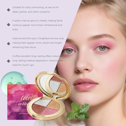 viviyoo 4-Color Highlighter & Blush Palette - Shimmer Eyeshadow Makeup Kit, 2-in-1 Face Illuminator Powder with Mirror, Long-Lasting Diamond Glow, Portable Travel Size for Natural Radiance (Gold) - görsel 12
