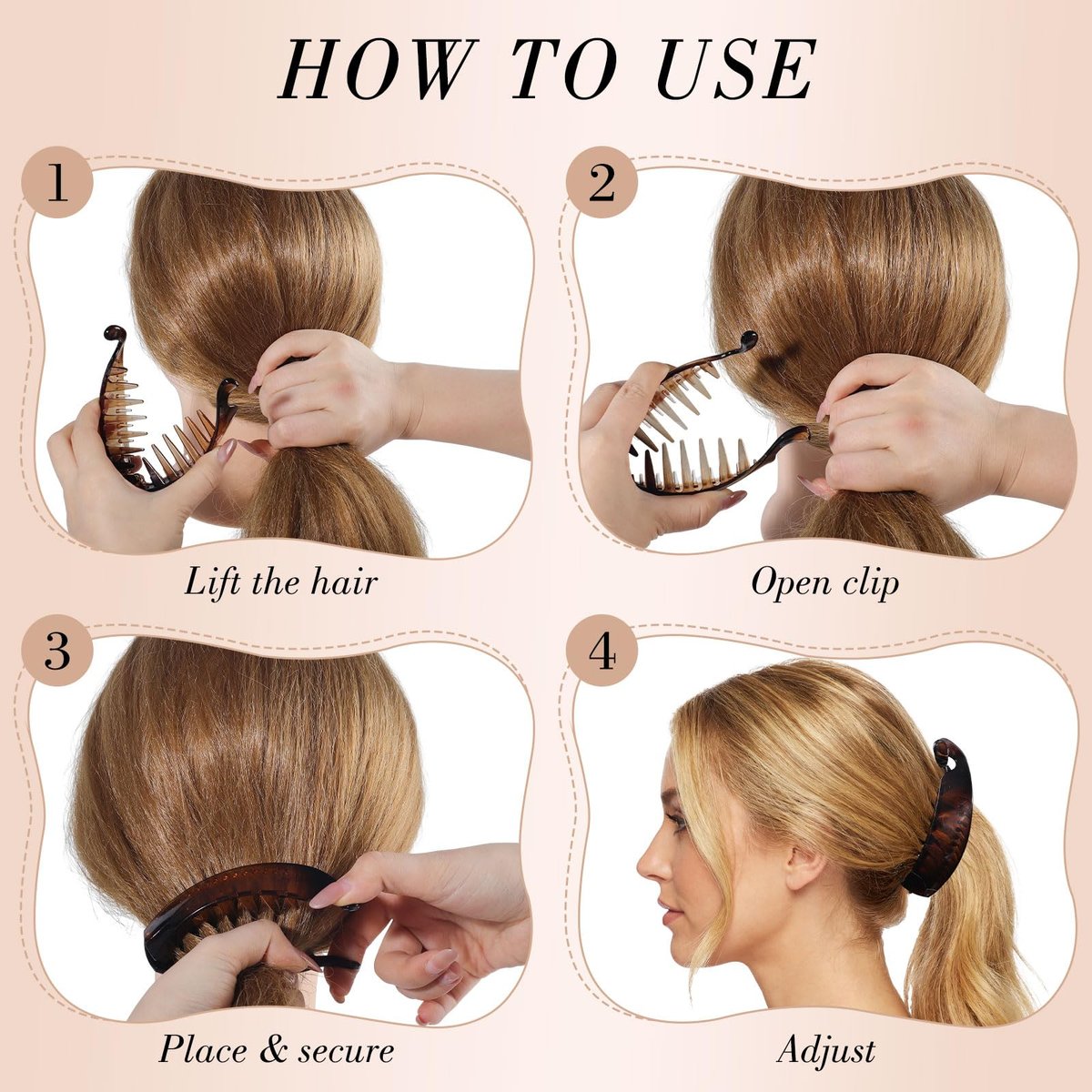 Obeoby 4 Pack Banana Clip - 4 Inch Hair Clips for Women & Girls, Retro 80s Ponytail Hair Clips for Thick Hair, Durable Plastic Claw Clips (Black, White, Brown) Avelisse