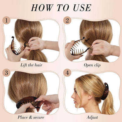 Obeoby 4 Pack Banana Clip - 4 Inch Hair Clips for Women & Girls, Retro 80s Ponytail Hair Clips for Thick Hair, Durable Plastic Claw Clips (Black, White, Brown) Avelisse