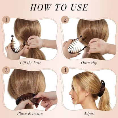 Obeoby 4 Pack Banana Clip - 4 Inch Hair Clips for Women & Girls, Retro 80s Ponytail Hair Clips for Thick Hair, Durable Plastic Claw Clips (Black, White, Brown) Avelisse