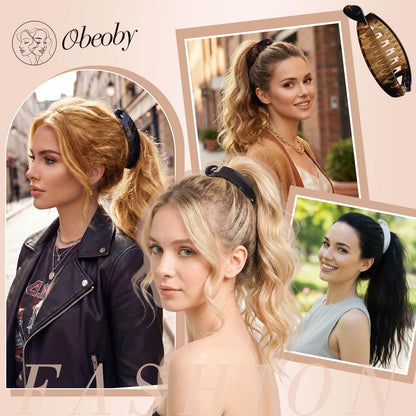 Obeoby 4 Pack Banana Clip - 4 Inch Hair Clips for Women & Girls, Retro 80s Ponytail Hair Clips for Thick Hair, Durable Plastic Claw Clips (Black, White, Brown) Avelisse