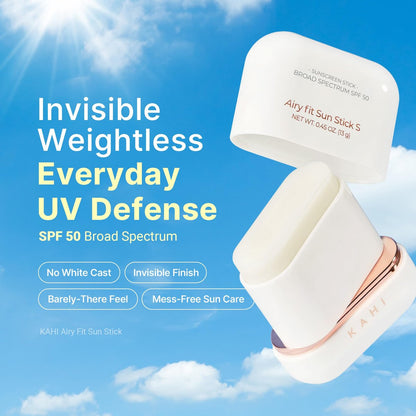 KAHI Airy Fit Sun Stick S - SPF 50+ Triple Functional Broad Spectrum Face Sunscreen Stick - Waterproof, Sweatproof & Sandproof - Ultra-Lightweight & Non-Greasy Sun Shield - Korean Skin Care 0.45 oz Avelisse