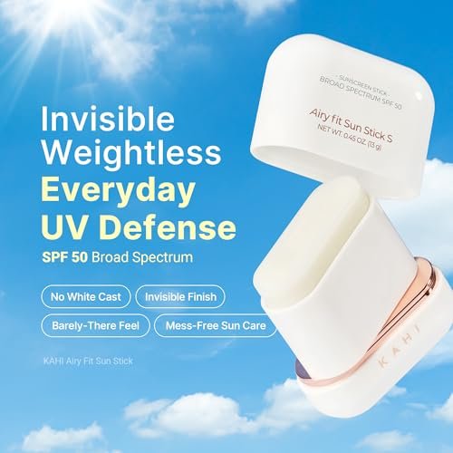 KAHI Airy Fit Sun Stick S - SPF 50+ Triple Functional Broad Spectrum Face Sunscreen Stick - Waterproof, Sweatproof & Sandproof - Ultra-Lightweight & Non-Greasy Sun Shield - Korean Skin Care 0.45 oz Avelisse