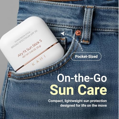 KAHI Airy Fit Sun Stick S - SPF 50+ Triple Functional Broad Spectrum Face Sunscreen Stick - Waterproof, Sweatproof & Sandproof - Ultra-Lightweight & Non-Greasy Sun Shield - Korean Skin Care 0.45 oz Avelisse