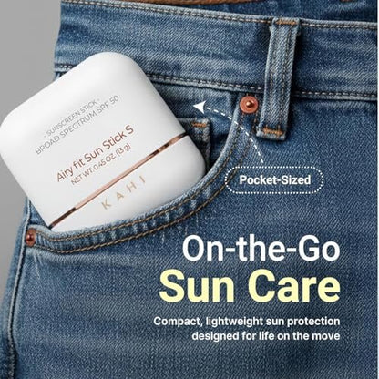 KAHI Airy Fit Sun Stick S - SPF 50+ Triple Functional Broad Spectrum Face Sunscreen Stick - Waterproof, Sweatproof & Sandproof - Ultra-Lightweight & Non-Greasy Sun Shield - Korean Skin Care 0.45 oz Avelisse