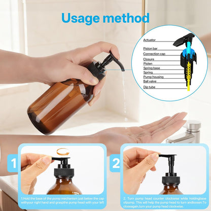GIVAMEIHF 8oz Amber Glass Dispenser Bottles 3-Pack - Refillable Soap Dispenser with Drip-Free Pump for Kitchen & Bathroom