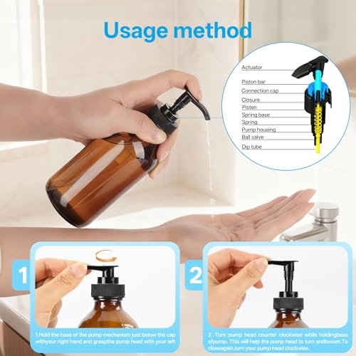GIVAMEIHF 8oz Amber Glass Dispenser Bottles 3-Pack - Refillable Soap Dispenser with Drip-Free Pump for Kitchen & Bathroom - görsel 6