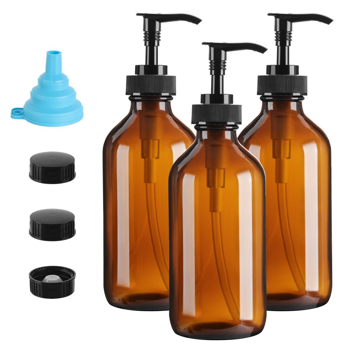 GIVAMEIHF 8oz Amber Glass Dispenser Bottles 3-Pack - Refillable Soap Dispenser with Drip-Free Pump for Kitchen & Bathroom - görsel 1