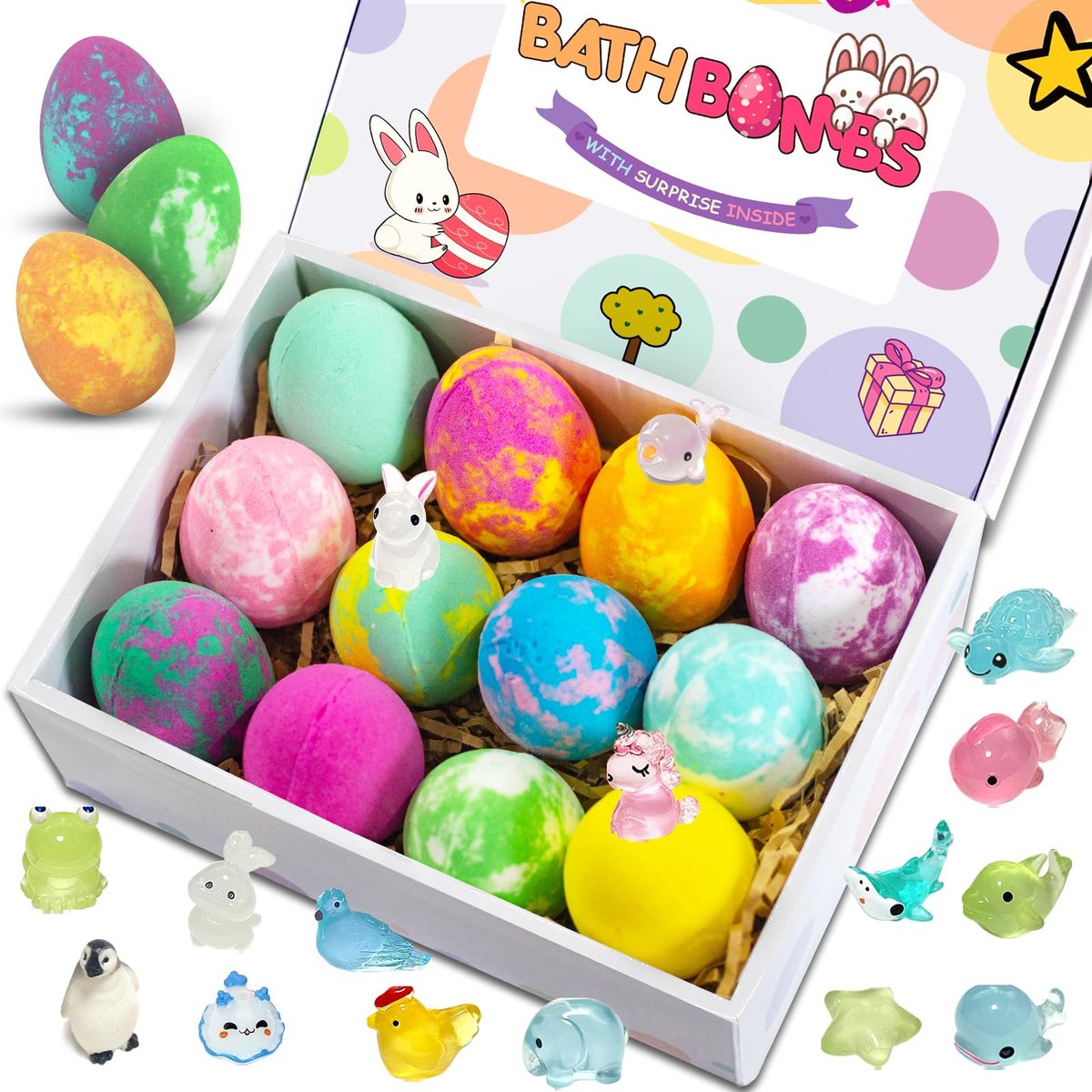 Easter Bath Bombs for Kids with Surprise Toys Inside – 12 Pack Fizzy Dinosaur Egg Bath Bombs, Easter Basket Stuffers for Boys & Girls Avelisse