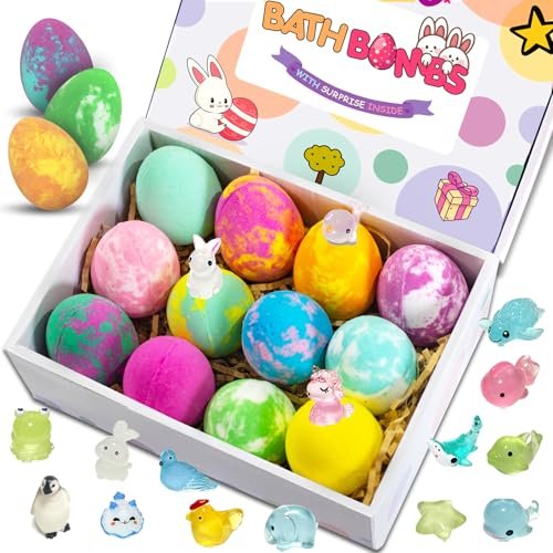 Easter Bath Bombs for Kids with Surprise Toys Inside – 12 Pack Fizzy Dinosaur Egg Bath Bombs, Easter Basket Stuffers for Boys & Girls Avelisse