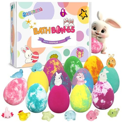 Easter Bath Bombs for Kids with Surprise Toys Inside – 12 Pack Fizzy Dinosaur Egg Bath Bombs, Easter Basket Stuffers for Boys & Girls Avelisse