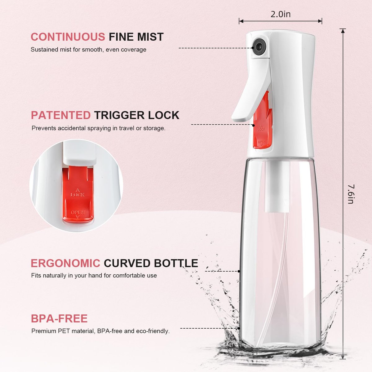 Bepkac Continuous Spray Bottle for Hair – Fine Mist Water Mister, Empty Spray Bottles (2-Pack, 6.1 OZ) for Styling, Cleaning, Plants, Barbers & Salons - görsel 13