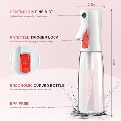 Bepkac Continuous Spray Bottle for Hair – Fine Mist Water Mister, Empty Spray Bottles (2-Pack, 6.1 OZ) for Styling, Cleaning, Plants, Barbers & Salons