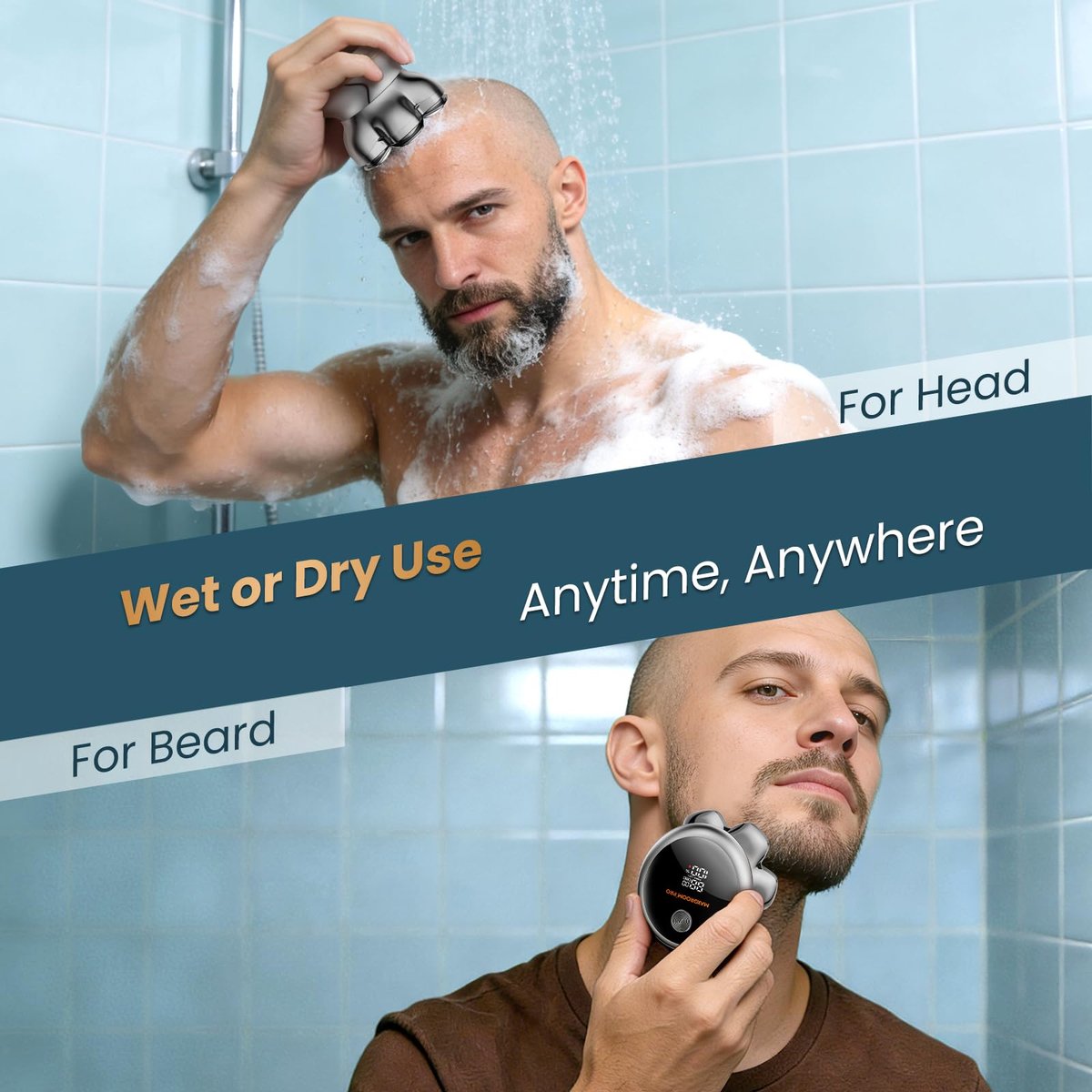 MAXGROOM® PRO 7D Head Shaver for Bald Men - Electric Head Razor with 7D Flexible Blades, IPX6 Waterproof, LED Display, 2 Speed Settings, Long Battery Life, Cooling Design, Premium Gifts for Men Avelisse