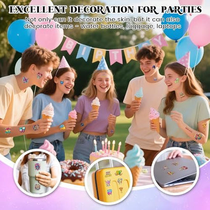 180-Piece 6 & 7 Birthday Temporary Tattoos – Drip Baseball & Ice Cream Party Decorations for Kids and Adults